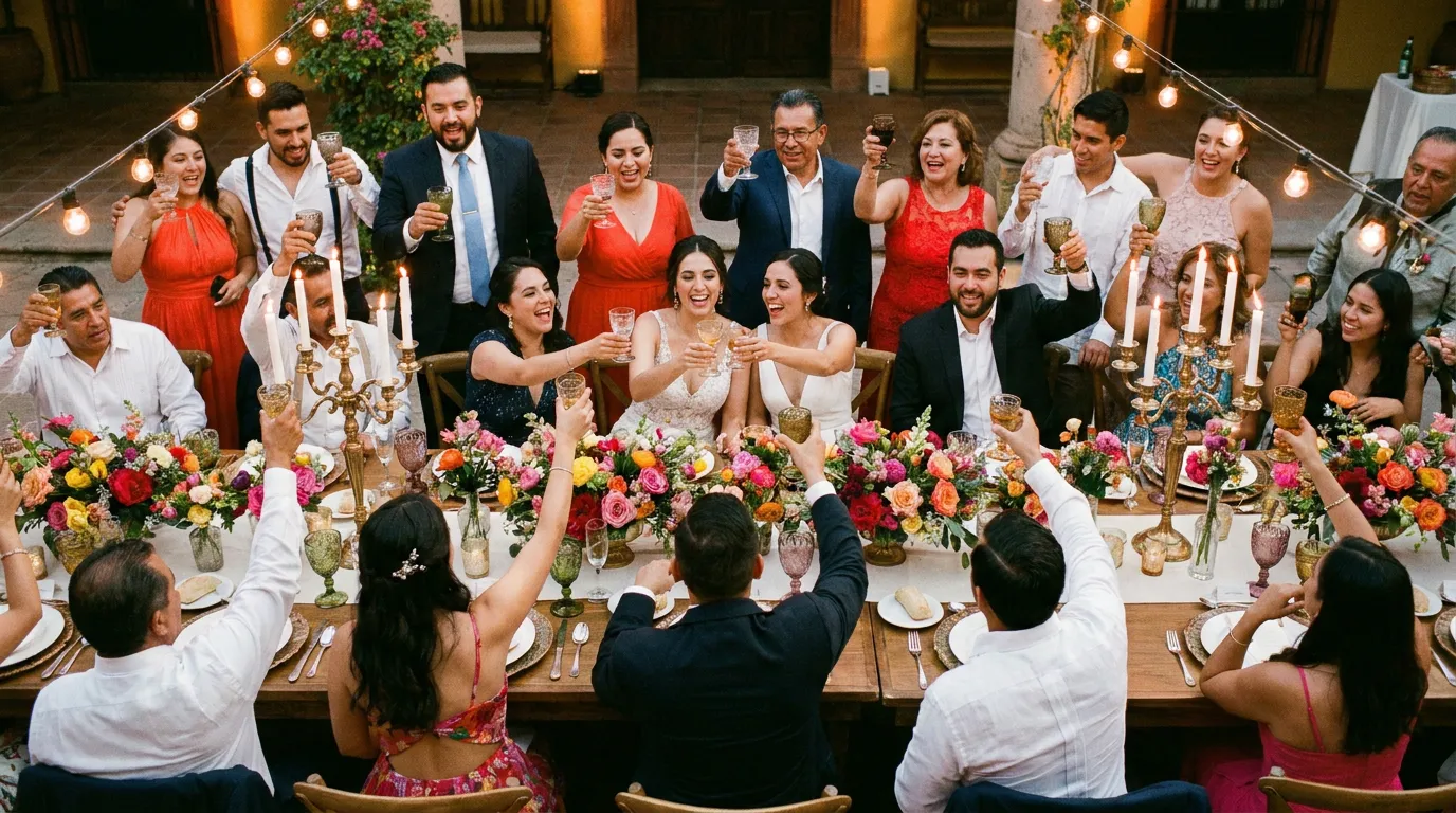 Brindis cenital en una celebración con Fiestados